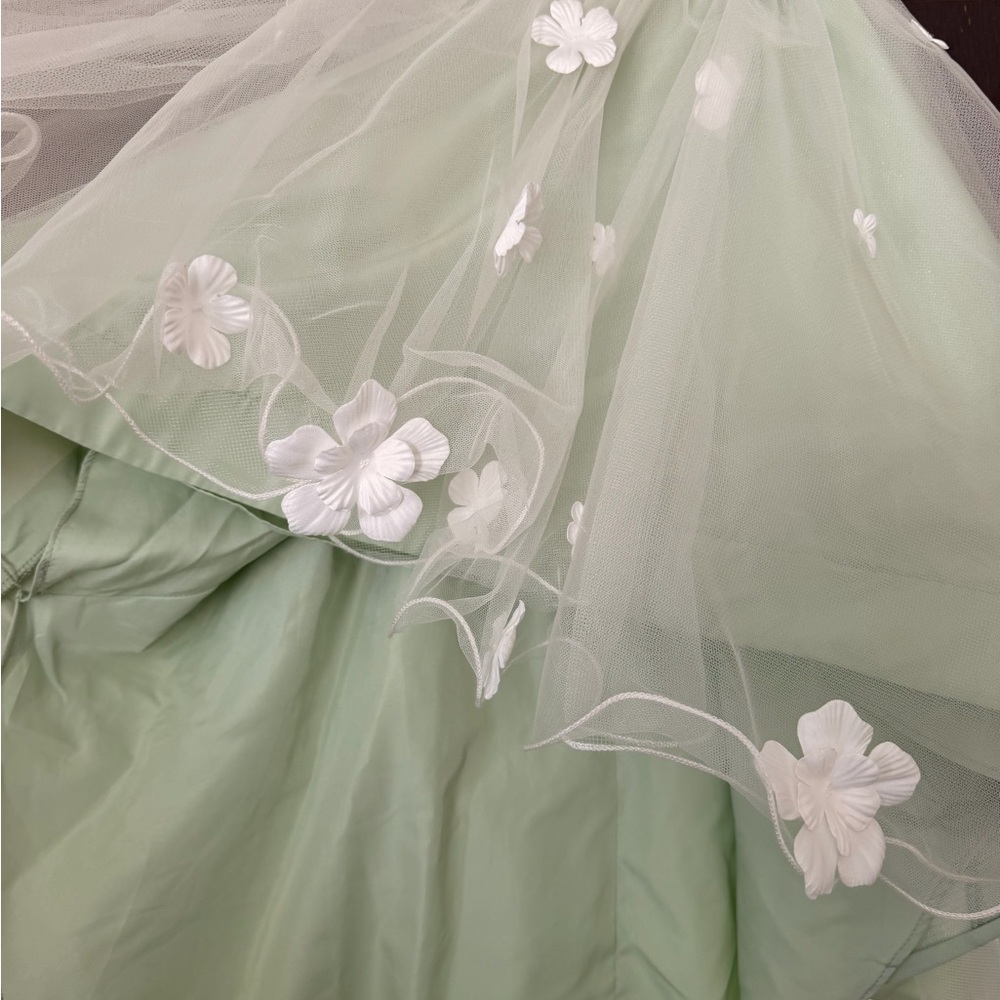 Sage Green Floral Tulle Girls' Dress - Picture 10 of 16